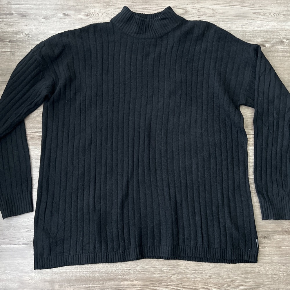Eddie Bauer Ribbed Mock Neck Sweater Womens XL Tall Black Relaxed Casual Cozy
